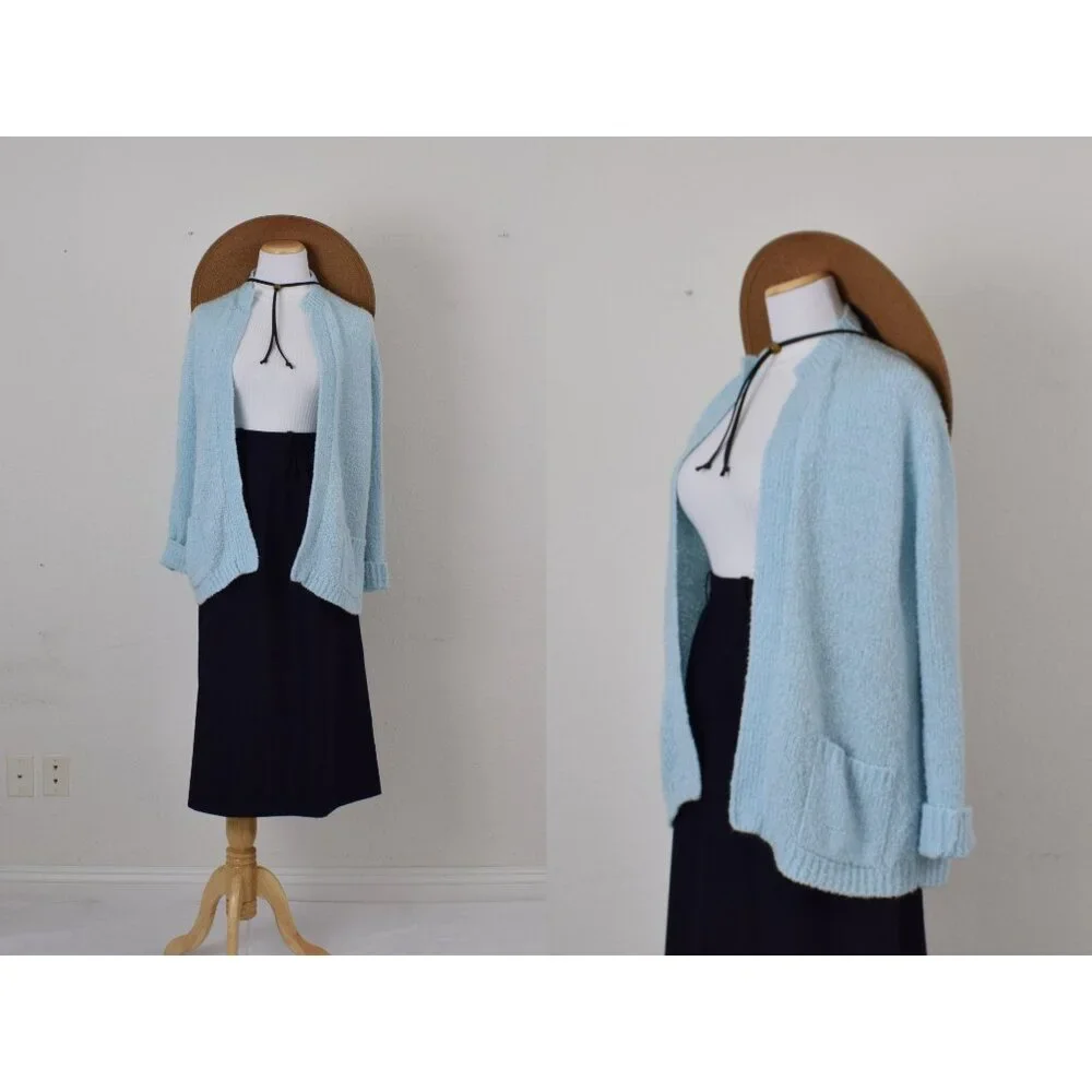 Vintage 80s Blue‎ Granny Acrylic Sweater size 42